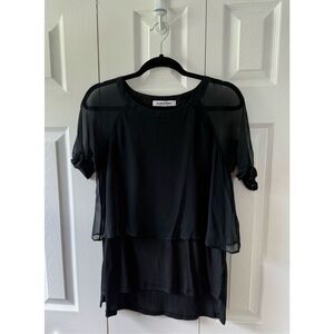 Elizabeth and James Small Black Silk Ruffle Tee Shirt
